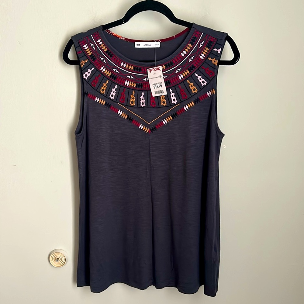 Embroidered Sleeveless Top